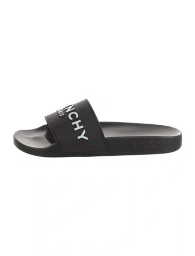 Pre-owned Givenchy Rubber Printed Slides In Black