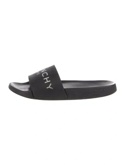 Pre-owned Givenchy Rubber Printed Slides In Black
