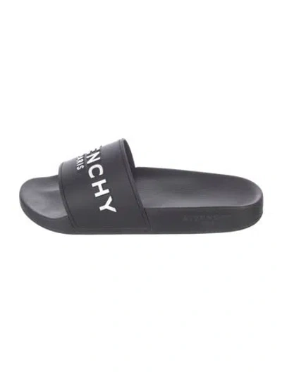 Pre-owned Givenchy Rubber Printed Slides In Black