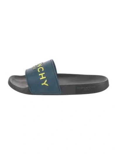 Pre-owned Givenchy Rubber Printed Slides In Blue