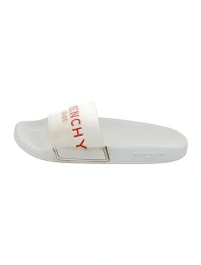 Pre-owned Givenchy Rubber Printed Slides In White