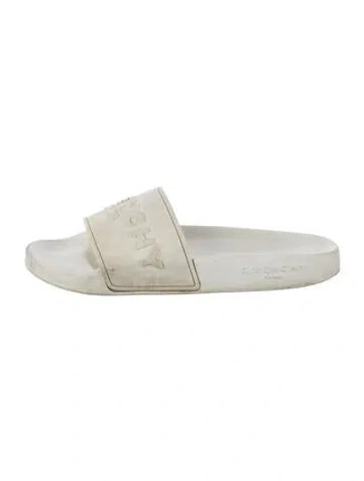 Pre-owned Givenchy Rubber Printed Slides In White