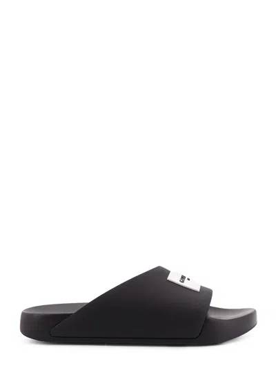Givenchy Black Sandals With Wide Band And Contrasting Logo Patch In Rubber Man