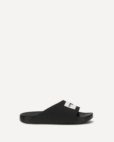 Givenchy Black Sandals With Wide Band And Contrasting Logo Patch In Rubber Man