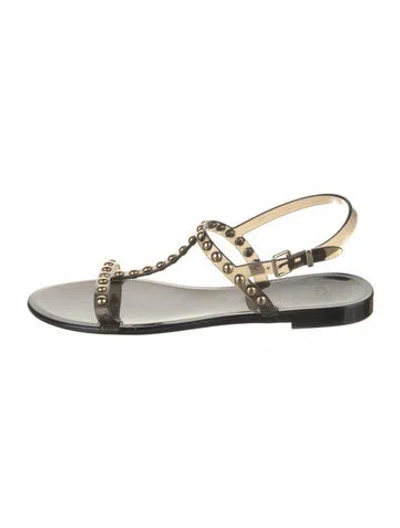 Pre-owned Givenchy Rubber Studded Accents T-strap Sandals In Black