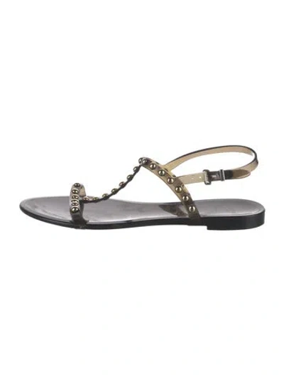 Pre-owned Givenchy Rubber Studded Accents T-strap Sandals In Black