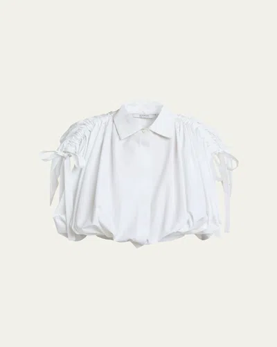 Givenchy Ruched Cotton-poplin Crop Collared Bubble Shirt In White