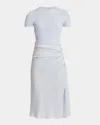 Givenchy Ruched Monogram Draped Silk Midi Dress In Pale Blue