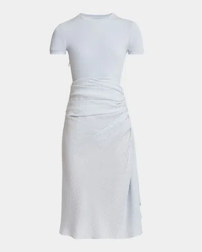GIVENCHY RUCHED MONOGRAM DRAPED SILK MIDI DRESS