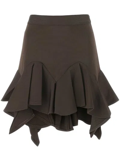 Givenchy Viscose Skirt With Elastic Waist And Ruffle Detail In Brown