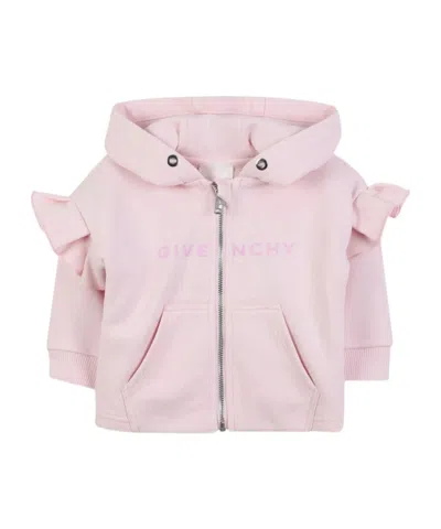 Givenchy Kids' Ruffle Trim Zip-up Hoodie In Pink