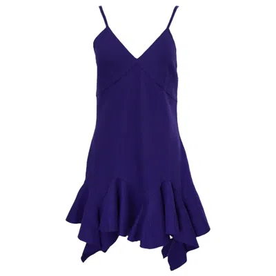 Pre-owned Givenchy Ruffle Wool Purple Mini Dress Sz M