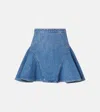 Givenchy Ruffled Mini Skirt In Washed Denim In Blue