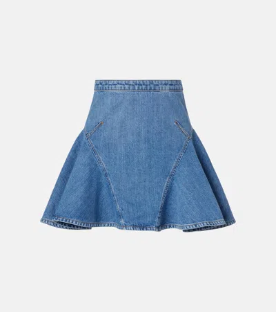 Givenchy Ruffled Denim Miniskirt In Blue