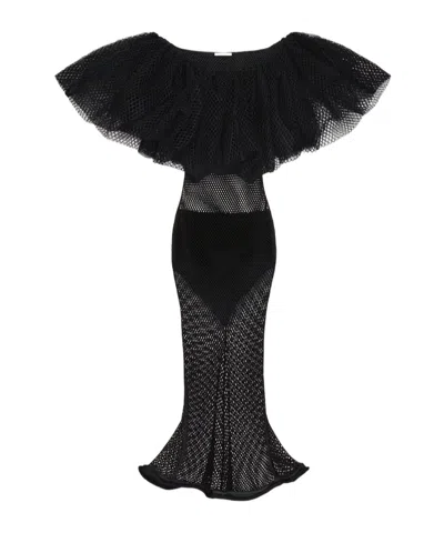 Givenchy Ruffled Dress In Mesh In Black