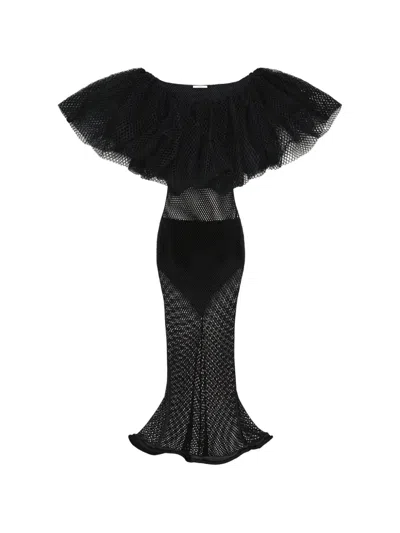 Givenchy Ruffled Dress In Mesh In Black