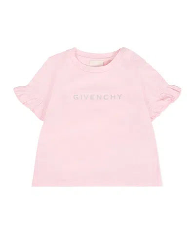 Givenchy Kids' Ruffled Logo T-shirt In Pink