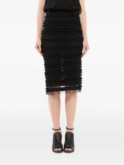 Givenchy Ruffled Midi Straight Skirt In Black