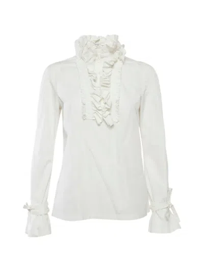 Pre-owned Givenchy Ruffled Neck Buttoned Blouse In White