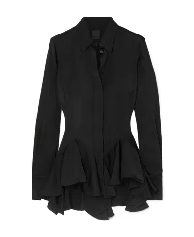 Givenchy Ruffled Satin Crepe Shirt In Black