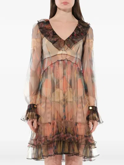 Givenchy Ruffled Sheer Dress In Multi