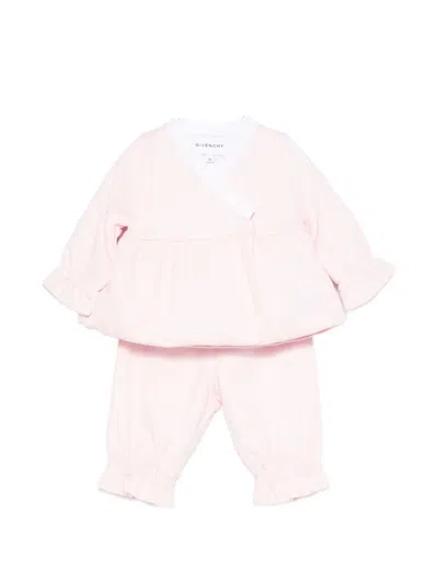 Givenchy Babies' Ruffled Wrap Tracksuit Set In Pink