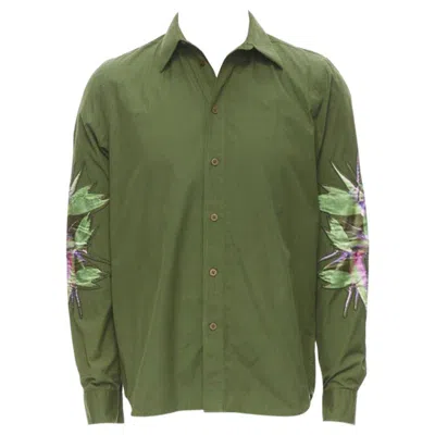 Pre-owned Givenchy Runway  Tisci 2012 Green Cotton Birds Of Paradise Patch Sleeve Shirt S