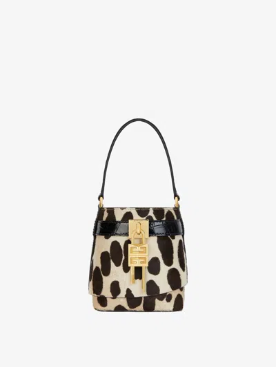 Givenchy Micro Shark Lock Bucket Bag In Leopard Print Pony Leather In Multicolor