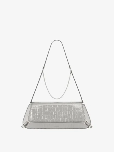 Givenchy Women's Plage Voyou Shoulder Bag In Crocodile Effect Leather In Light Silvery