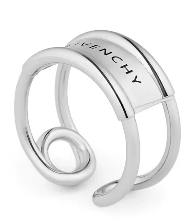 Givenchy Safety Pin Logo Ring In Metallic