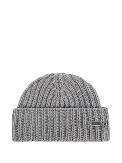 Givenchy Ribbed-knit Safety-pin Beanie Hat In Gray