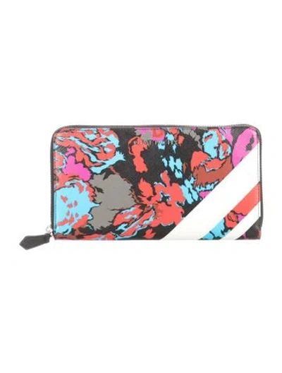 Pre-owned Givenchy Saffiano Leather Floral Print Continental Wallet In Black