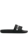 Givenchy Black Flat Slides With Logo In Polyurethane Man In Black