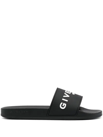 Givenchy Slide Flat Rubber Sandals In Black