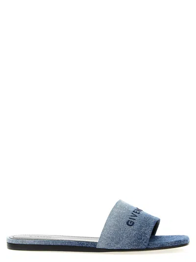 Givenchy 4g Embroidered Denim Flat Slide Sandals In Blue