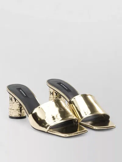 Givenchy 65mm Logo Heel Metallic Leather Mule Sandals In Gold