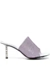 Givenchy Sculpted Heel Open Toe Mules With G Cube Embellishment In Purple
