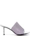 Givenchy Sculpted Heel Open Toe Mules With G Cube Embellishment In Purple