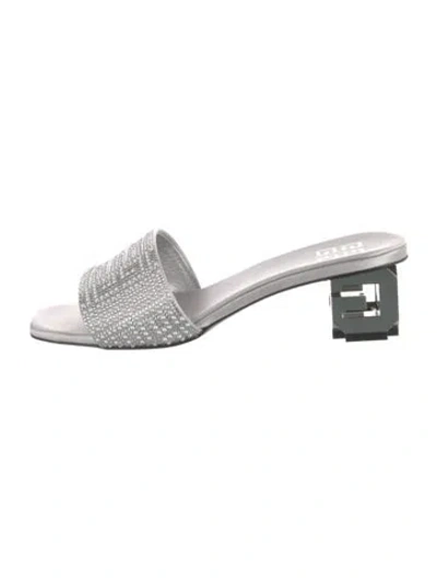 Pre-owned Givenchy Satin Crystal Embellishments Slides In Silver