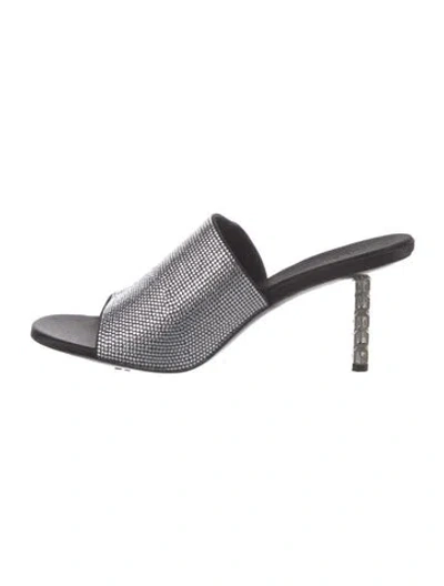 Pre-owned Givenchy Satin Crystal Embellishments Slides In Silver