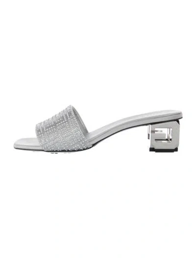 Pre-owned Givenchy Satin Crystal Embellishments Slides In Silver