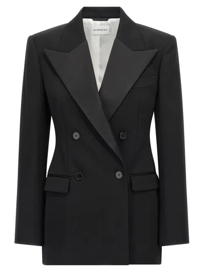 Givenchy Satin Lapel Blazer In Black