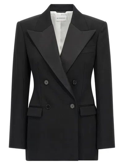 Givenchy Satin Lapel Blazer In Black