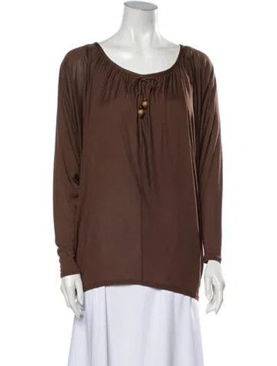 Pre-owned Givenchy Scoop Neck Long Sleeve Blouse In Brown