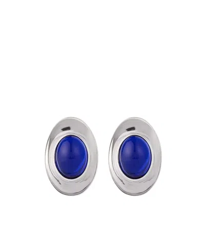Givenchy Sculpted Gem Earrings In Metal And Resin In Blue/silver