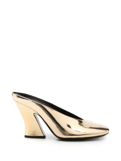 Pre-owned Givenchy Sculpted Leather Heeled Mules In Gold
