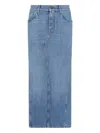 Givenchy Side Slit Midi Denim Skirt With Logo Patch