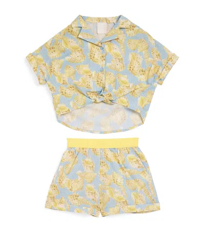 Givenchy Kids' Seashell Print Shirt And Shorts Set In Blue