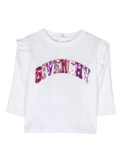 Givenchy Babies' Sequin-embellished Logo T-shirt In White