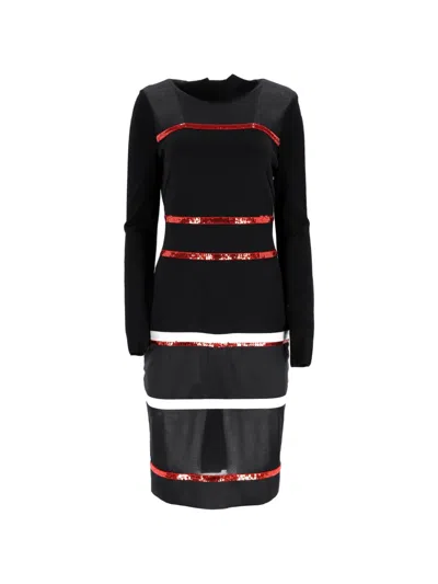 Pre-owned Givenchy Sequin-trimmed Midi Dress In Black